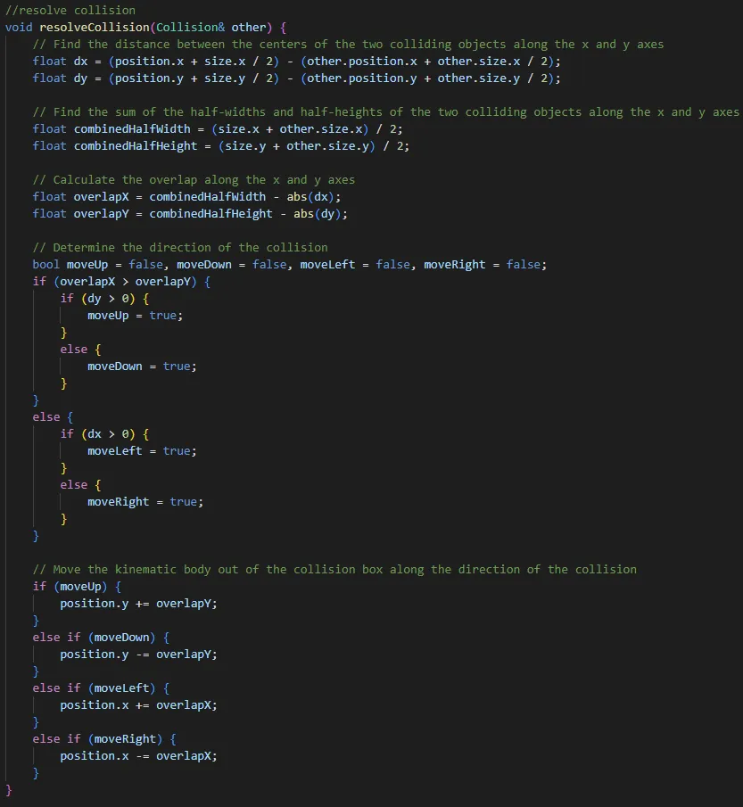 A code screenshot of the resolveCollision function